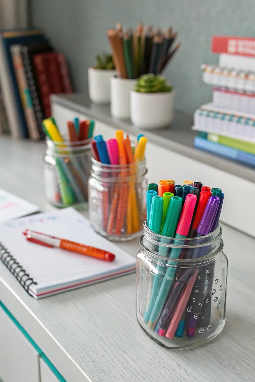 Chic and useful storage with clear glass containers.