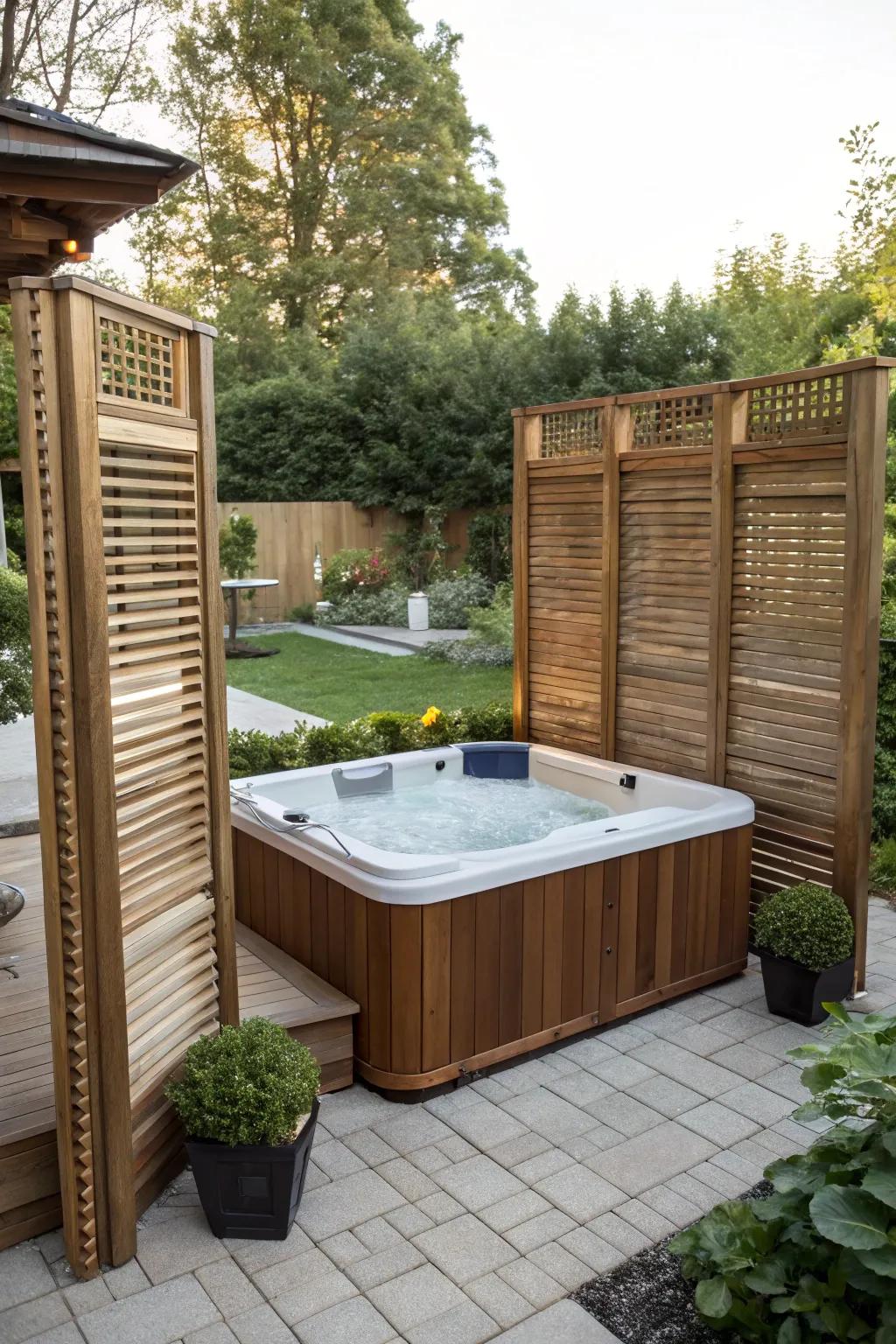 Create a private sanctuary with stylish privacy screens around your hot tub.