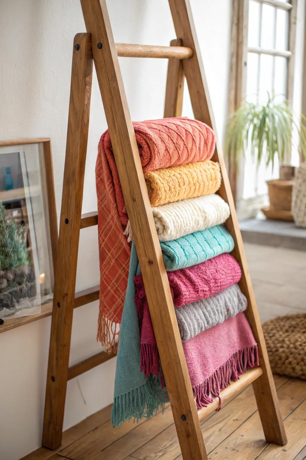 Drape ladders enhance any room corner with warmth and texture.