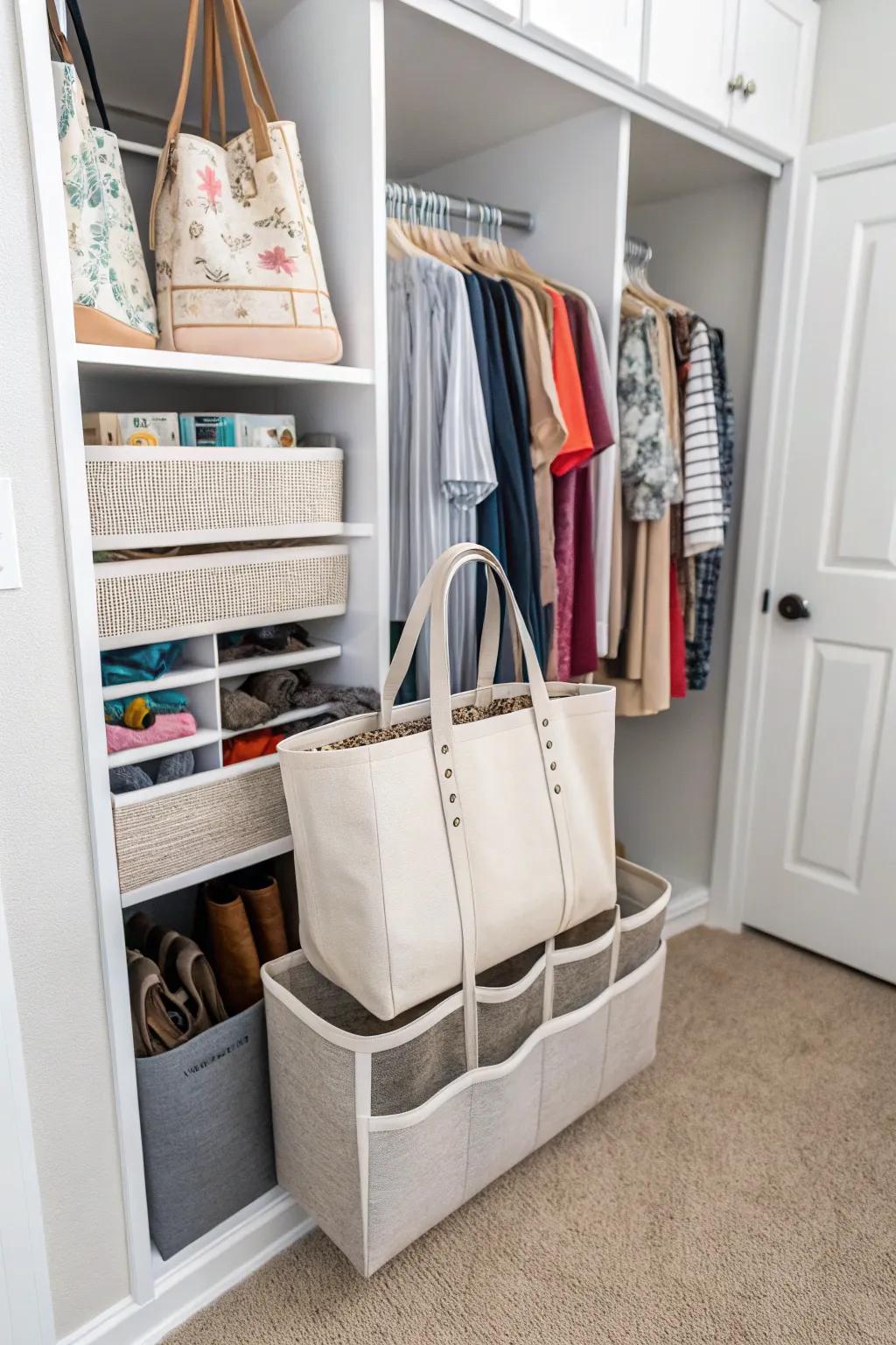 Shopping bag organizers keep your collection neat and accessible.