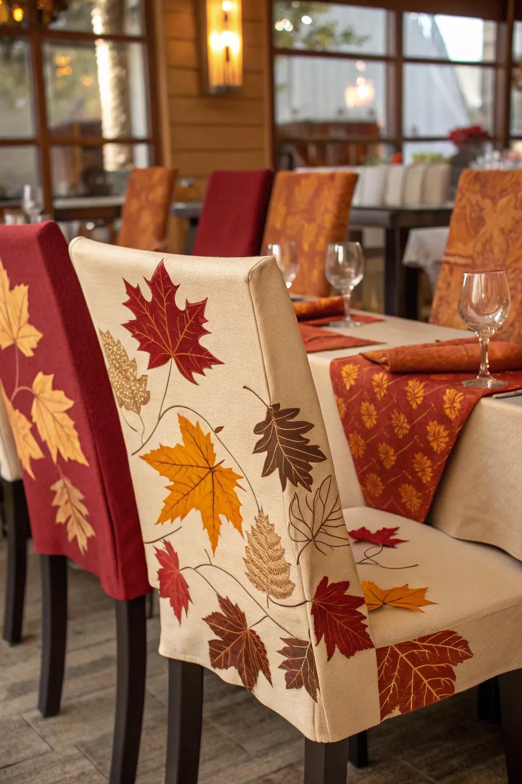 Periodic vogue with autumn-themed seat protectors.