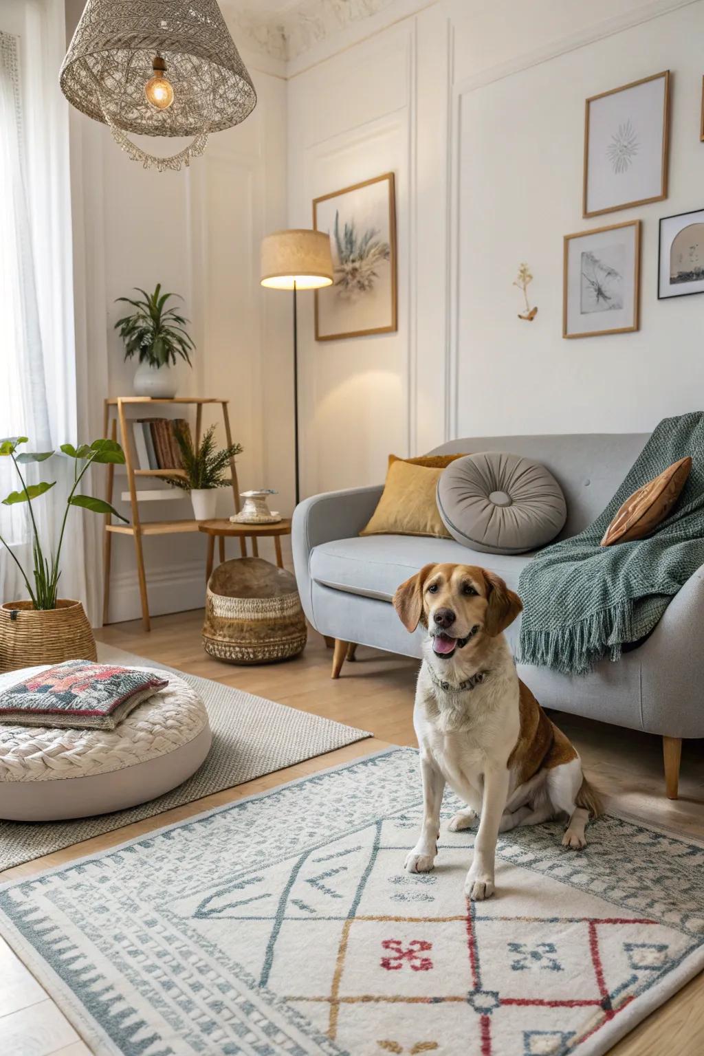 Animal-friendly fabrics for a stylish and easy-to-maintain dog room.