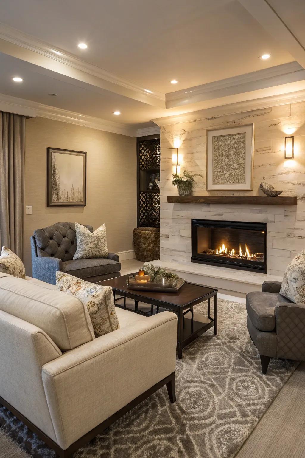 A modern living area featuring a gas thermal center, delivering convenience and flair.