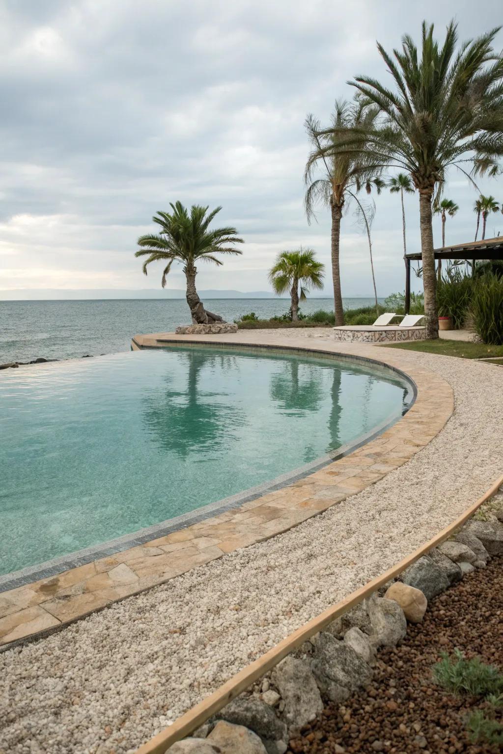 Gravel makes for a cheap, beach-like pool surround.