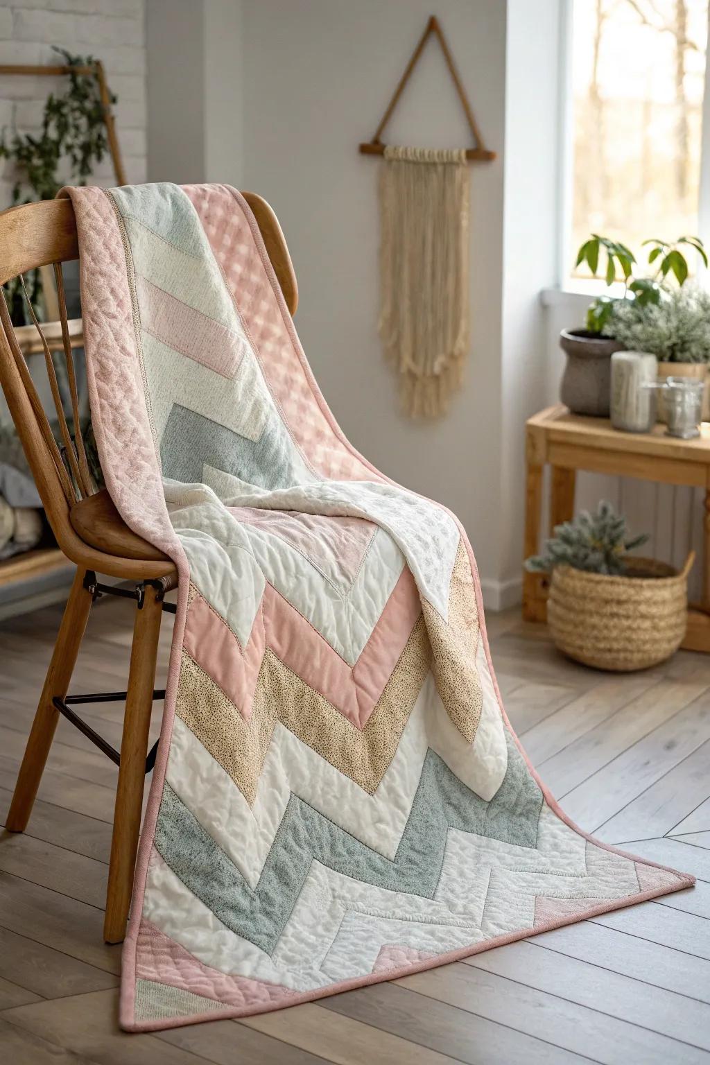 Elevate your ambiance through the effortless sophistication of a Stylish Zigzag quilt—wherein contemporary sensibilities encounter rustic allure.