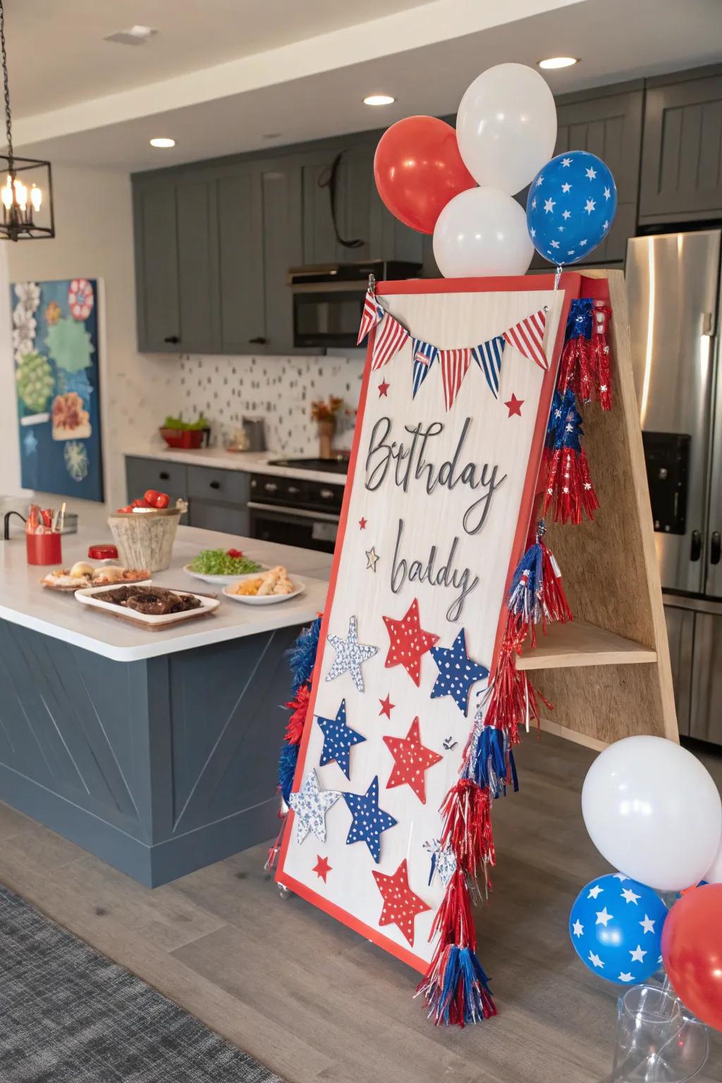 A festive blend of patriotic and picnic themes, perfect for July birthdays.