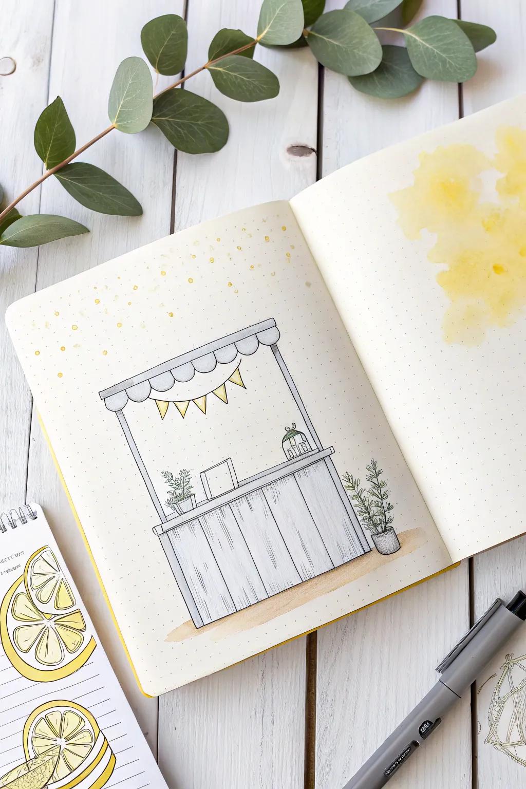 Embrace the warmth of summer with a simple citron-based refreshment stand design in your June journal.