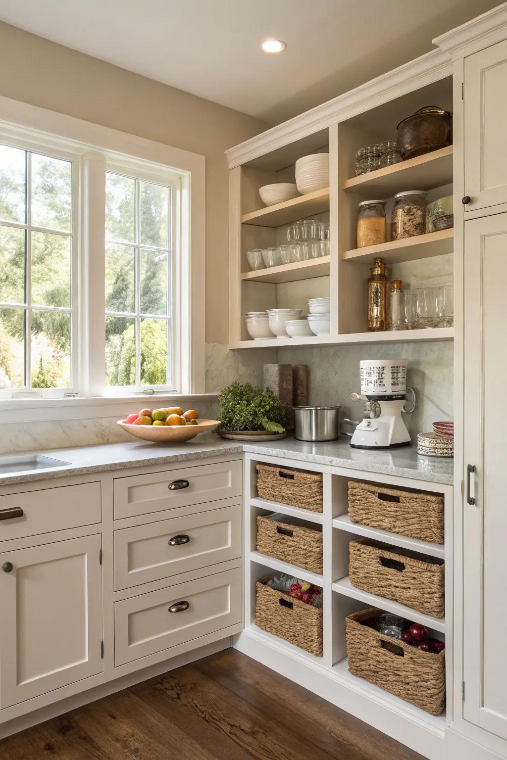 A kitchen with effective storage choices.