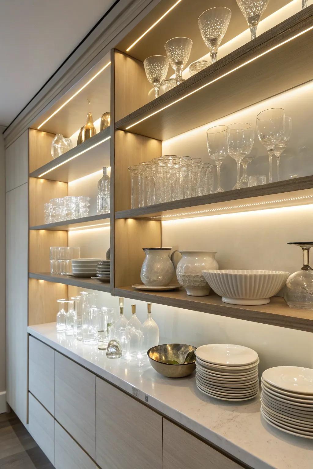 Shelves featuring integrated illumination to set the mood.