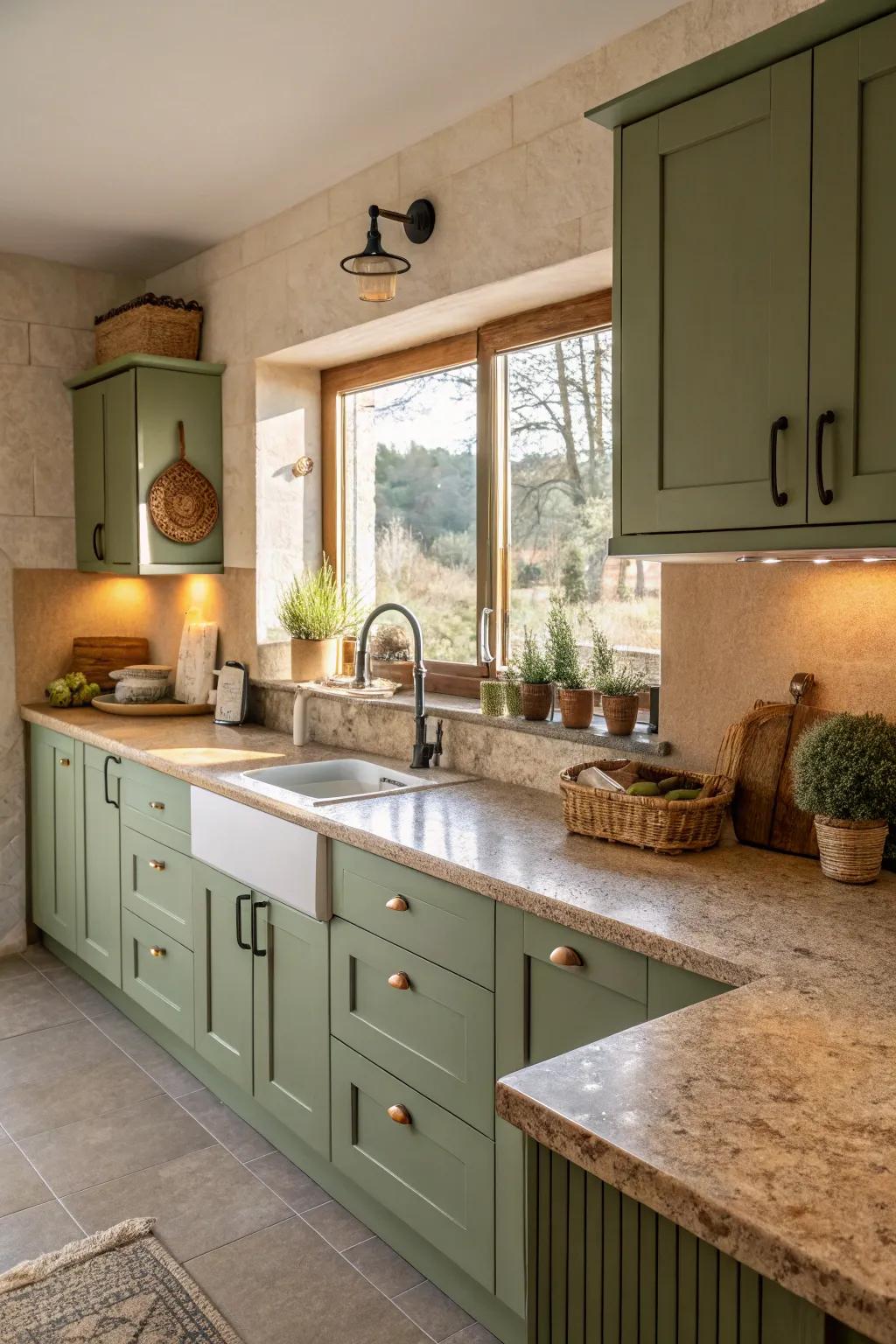 Earth-toned composites provide a warm and inviting kitchen atmosphere.