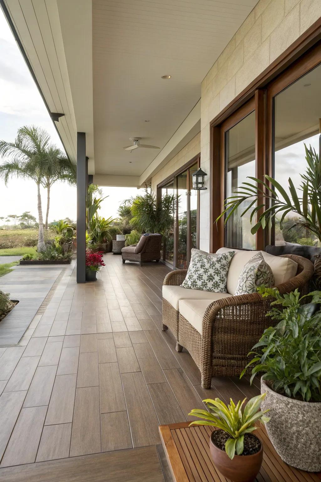 Cohesive flooring accentuates the indoor-outdoor connection.