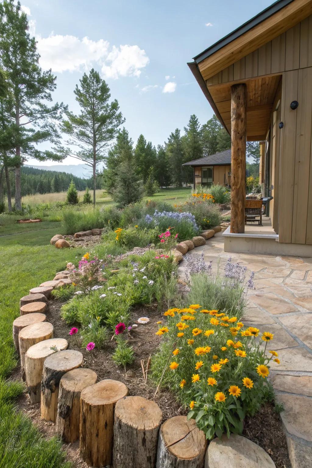Log or timber edging brings a natural, rustic charm to your yard.