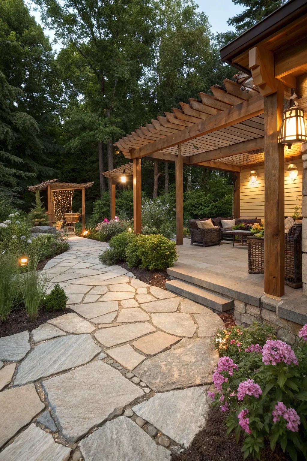 Natural materials infuse warmth and genuineness into this patio.