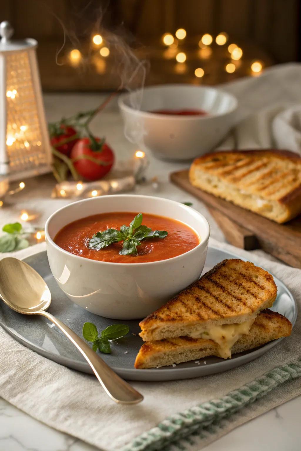 Basil soup with toasted bread, a classic comforting match.