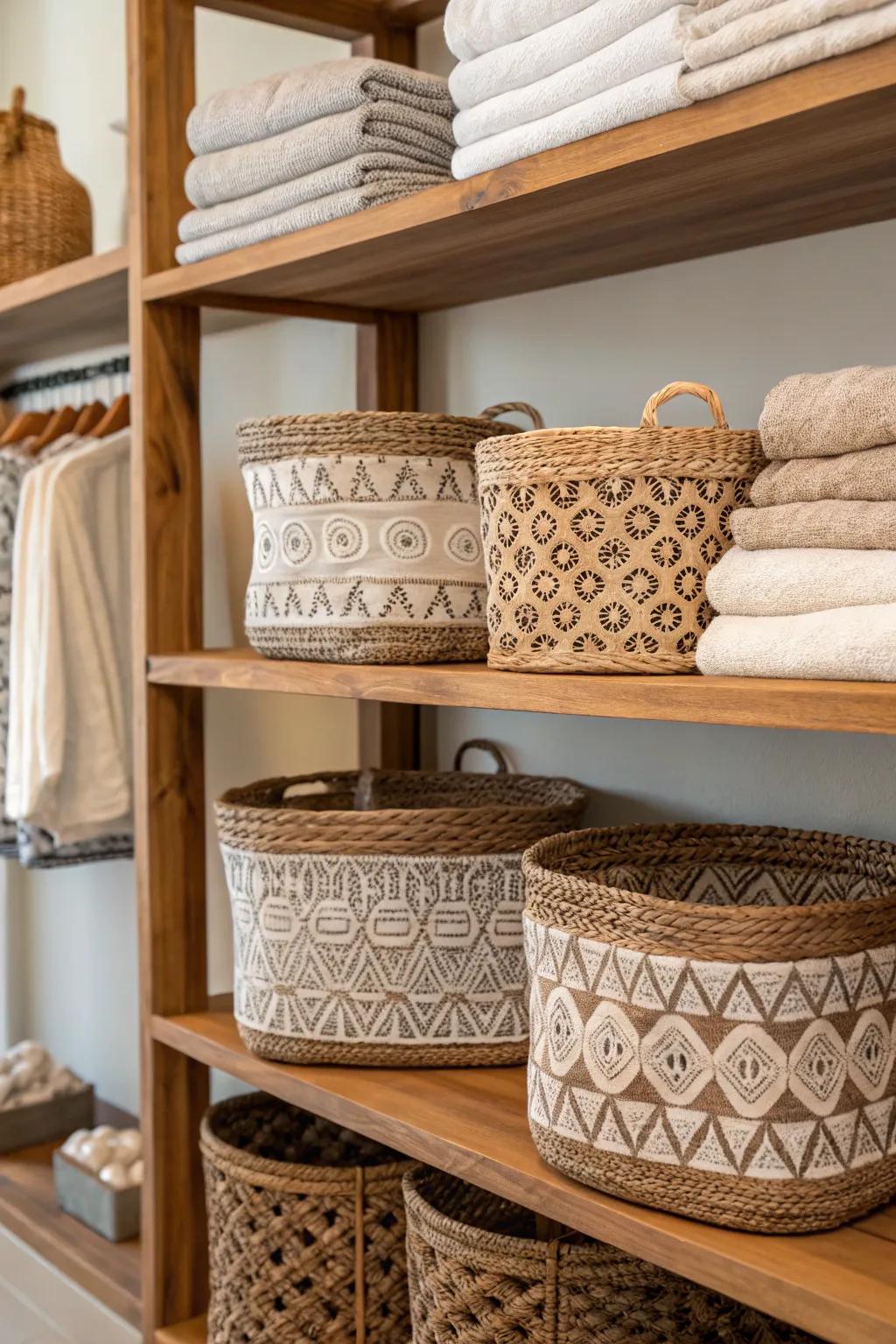 Pretty baskets add a stylish and useful way to store items.