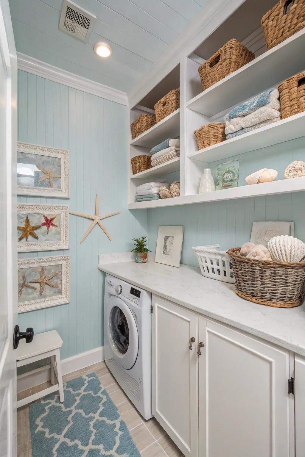Sky blue evokes a seaside calm in your laundry area.