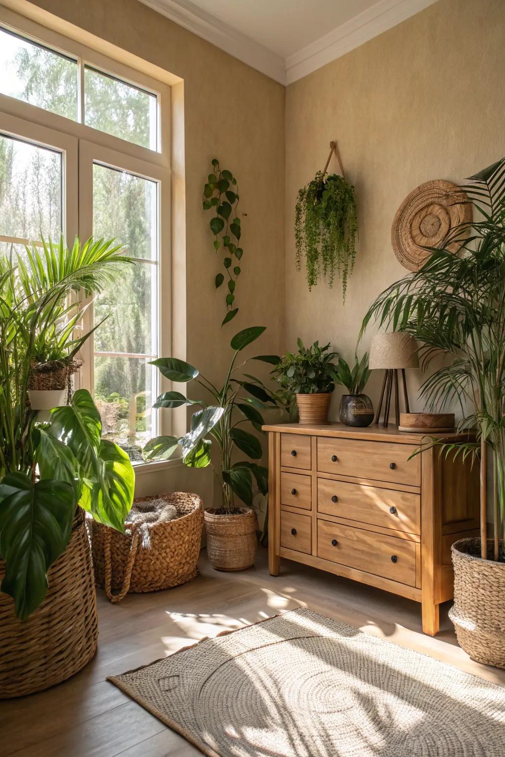 Verdure breathes vitality into a tan area.