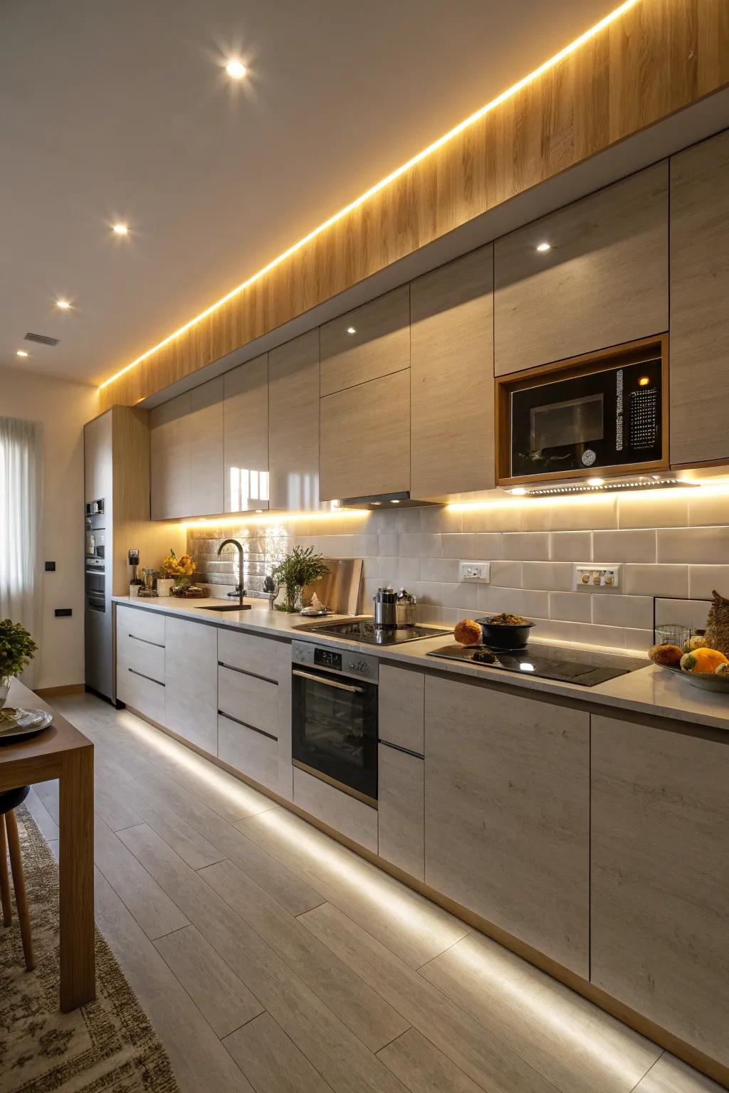 Comforting LED illumination enriches the coziness of your cooking area.