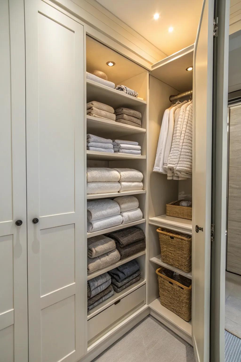 Pull-out shelves provide easy access to hard-to-reach items.