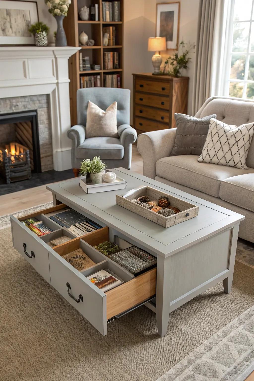 A practical center table as the centerpiece.