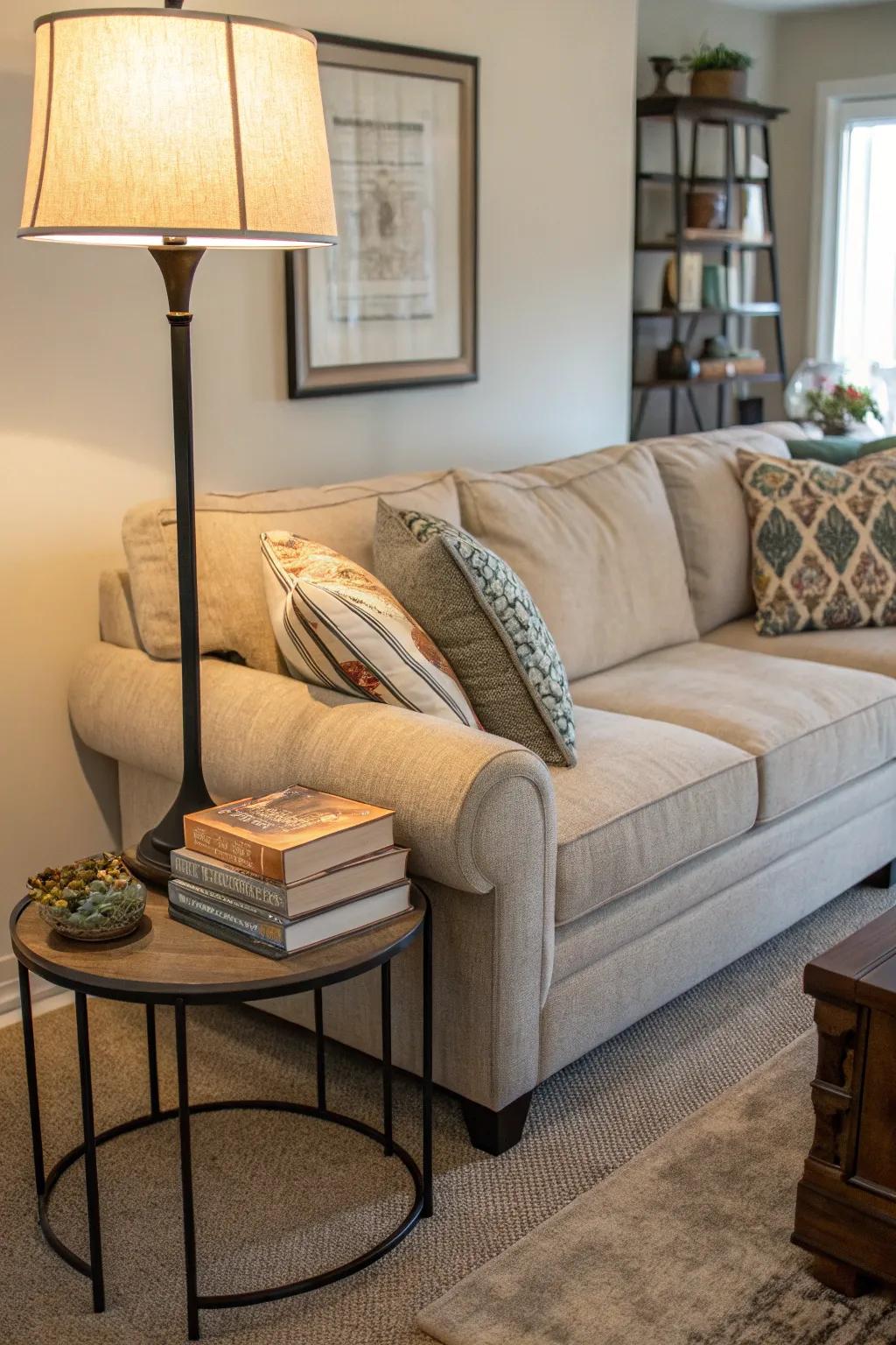 An inviting reading nook nestled within a sectional.