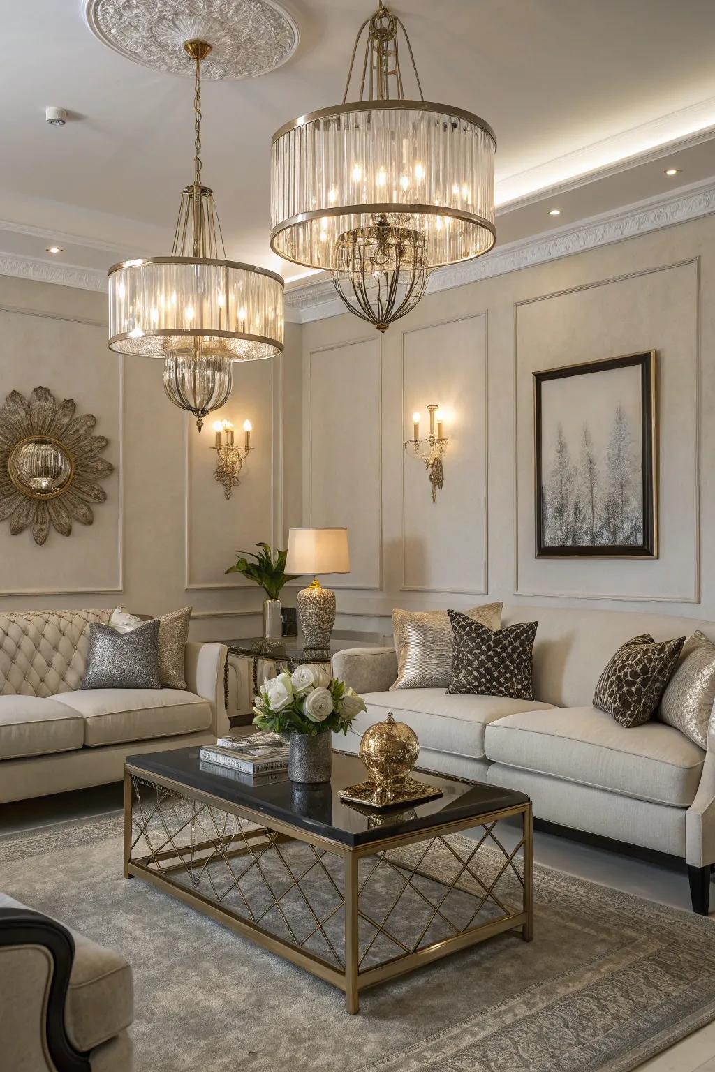 Gleaming and transparent accents bring a touch of class to the lighting design.