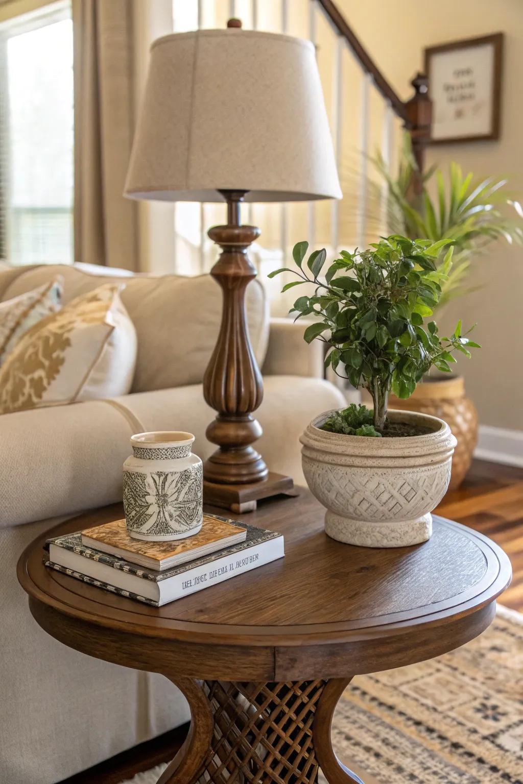 Greenery introducing a fresh vibe to side tables.