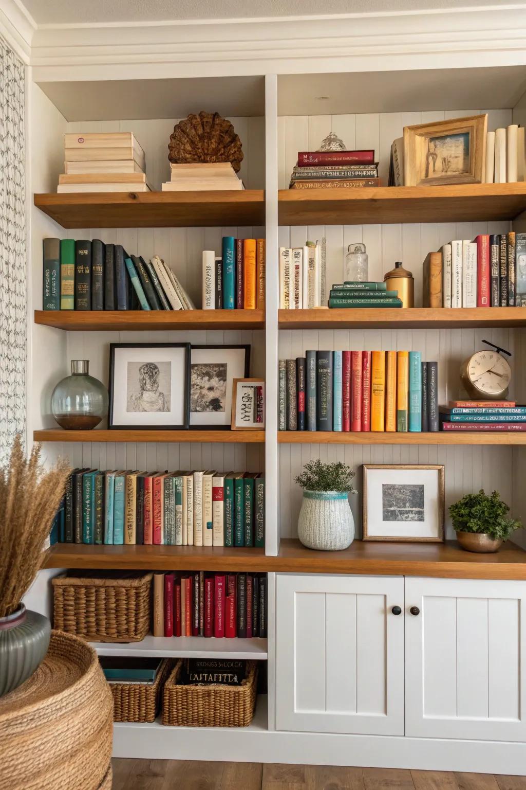 Play around with order and disorder for an engaging bookshelf presentation.