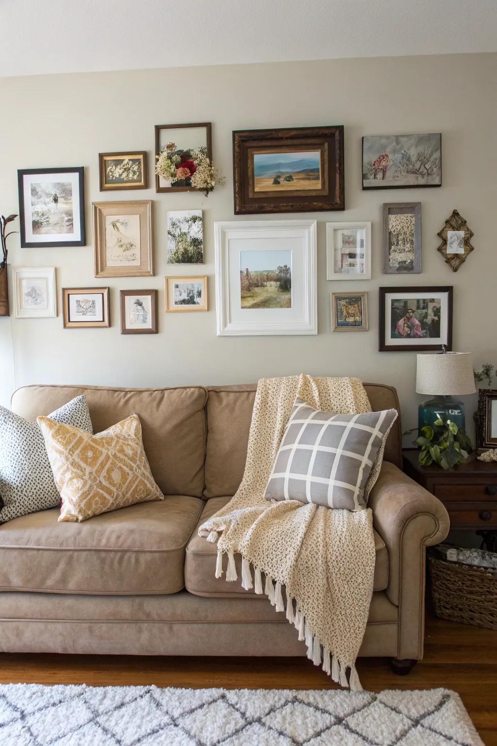 Art and wall decor above the couch can serve as a captivating focal attraction in your living area.