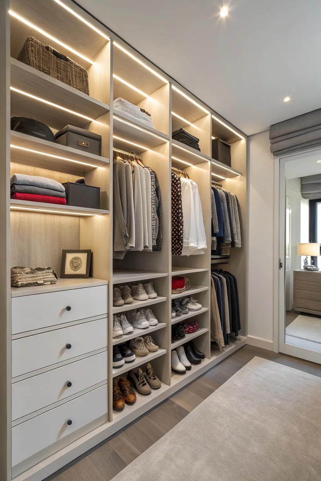 Shelves offer order and are easy to get to.