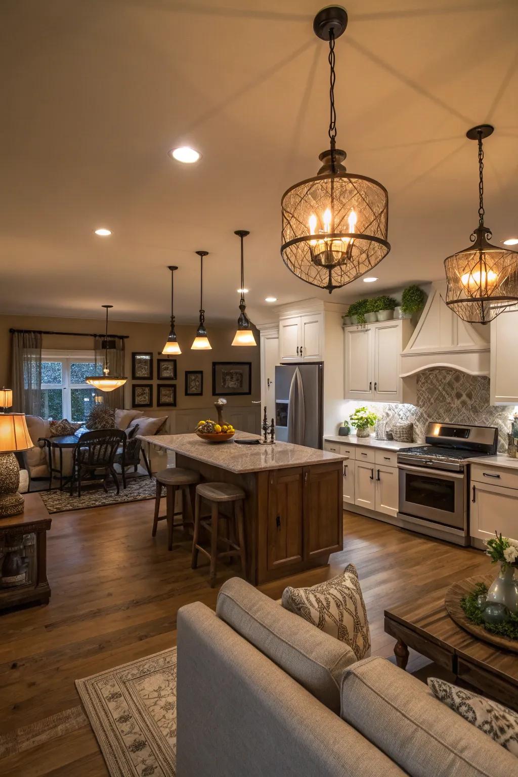 Lighting establishes ambiance and defines spaces.