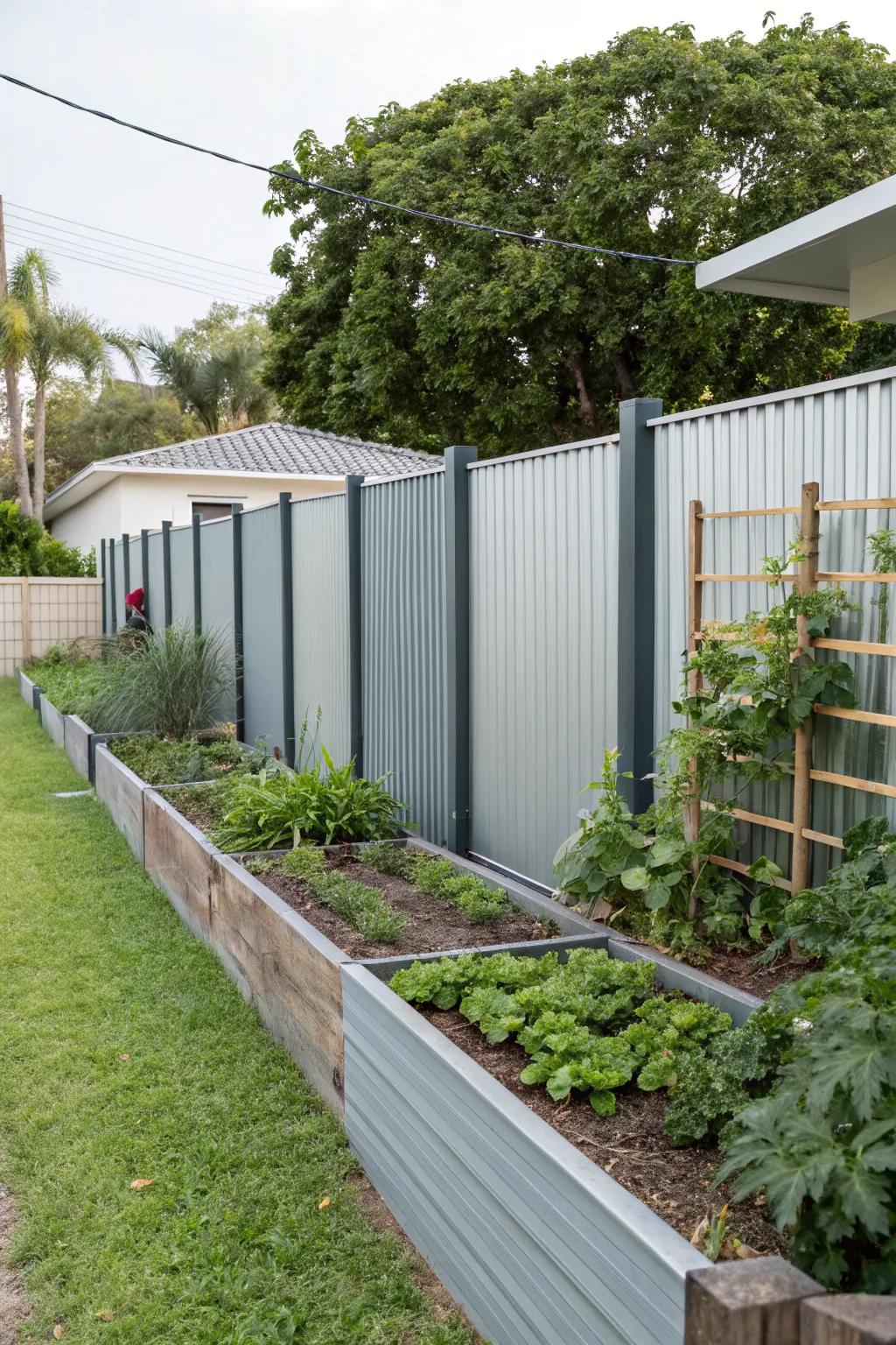 Embrace modernist design principles through the implementation of streamlined corrugated metal fencing.