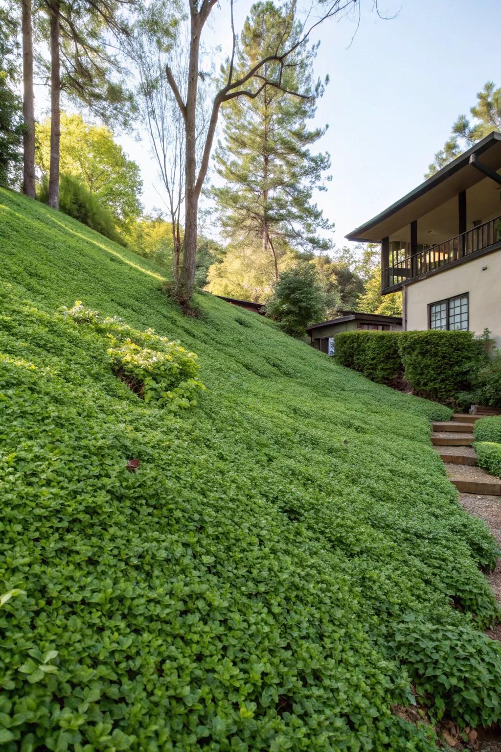 Ground cover plants offer a simple way to handle slopes.