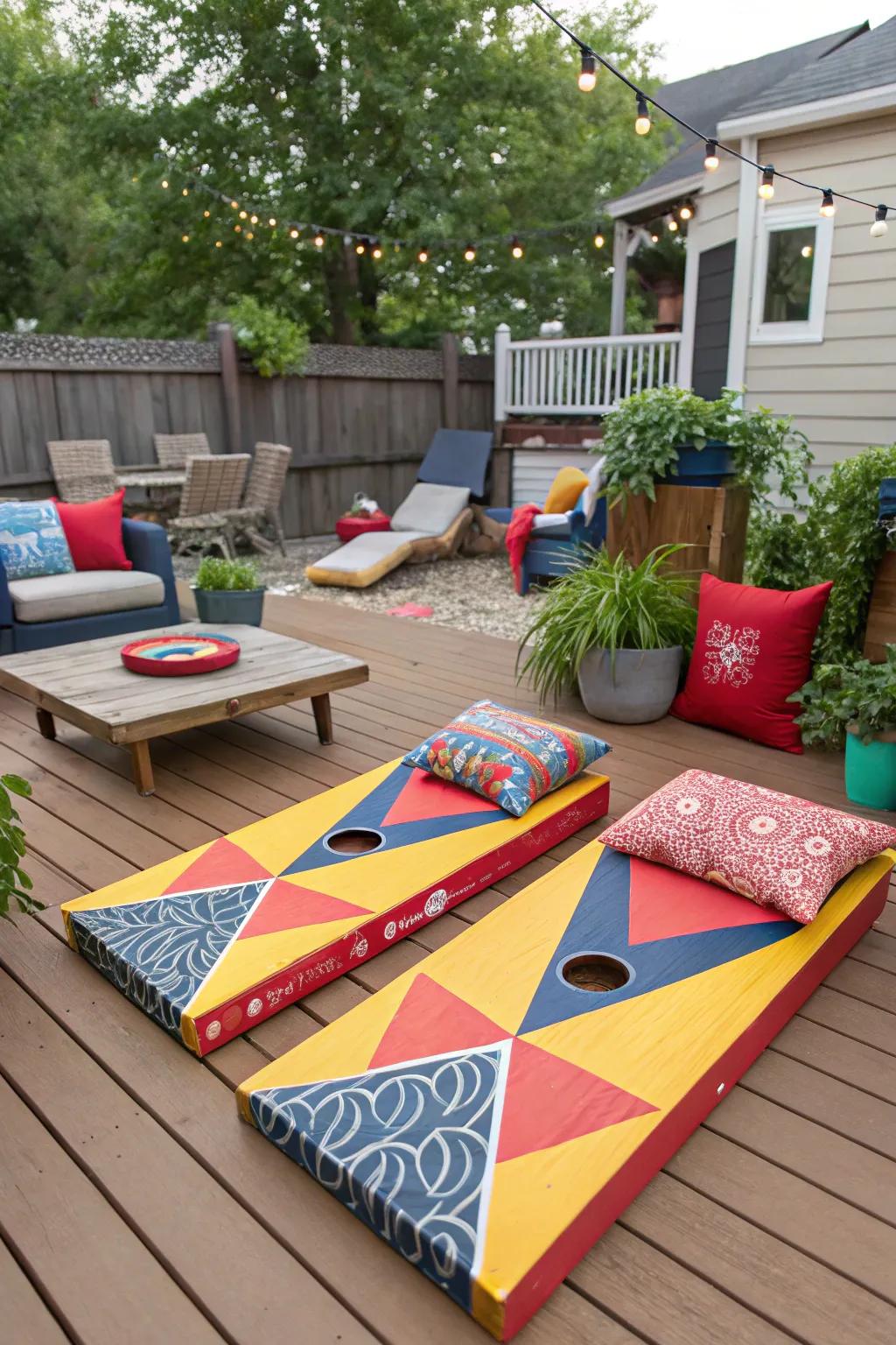 A custom bean bag toss set brings personalized fun to gatherings.