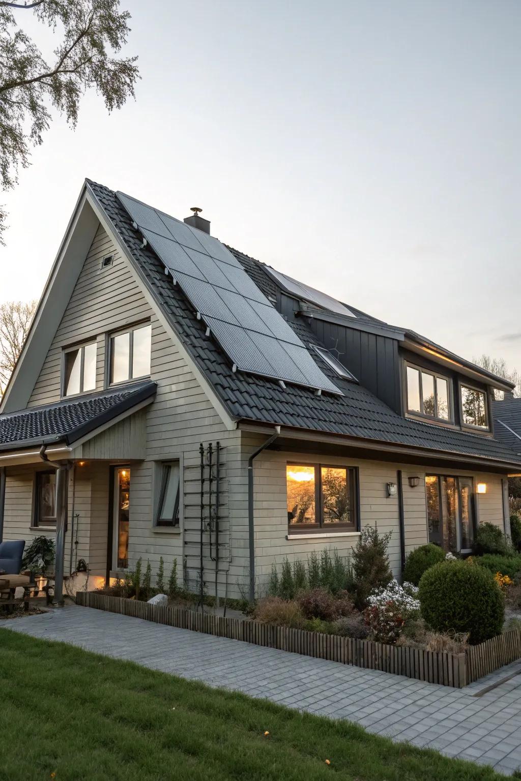 Electrical cells on this mansard roof offer a sustainable solution.