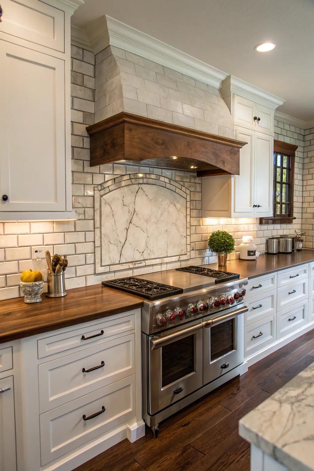 A sophisticated rendition of the standard brick-like aesthetic employing marble.