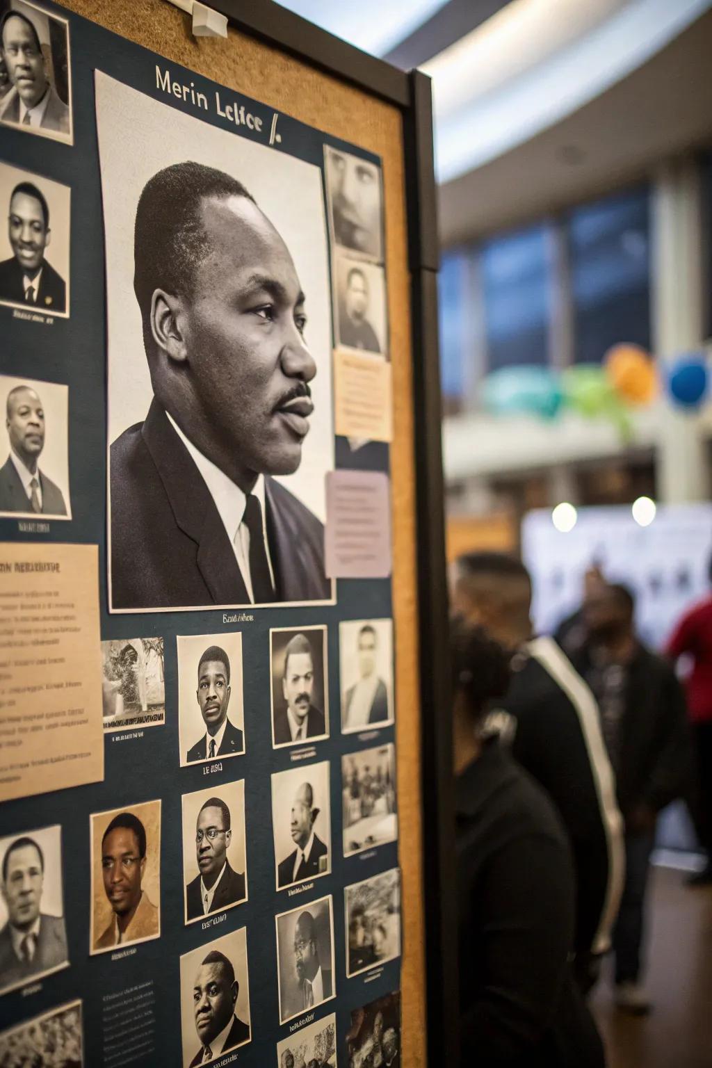 Diverse civil rights heroes stand united around MLK's central image.