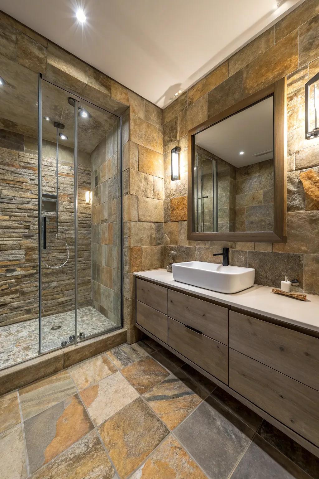 Embossed surfaces encompassing lithosphere tiling to impart supplemental profundity.