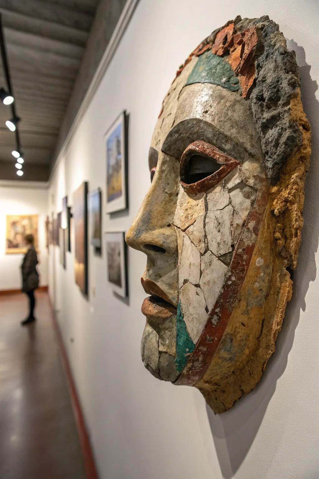 A fragmented mask artwork challenging conventional design perceptions.