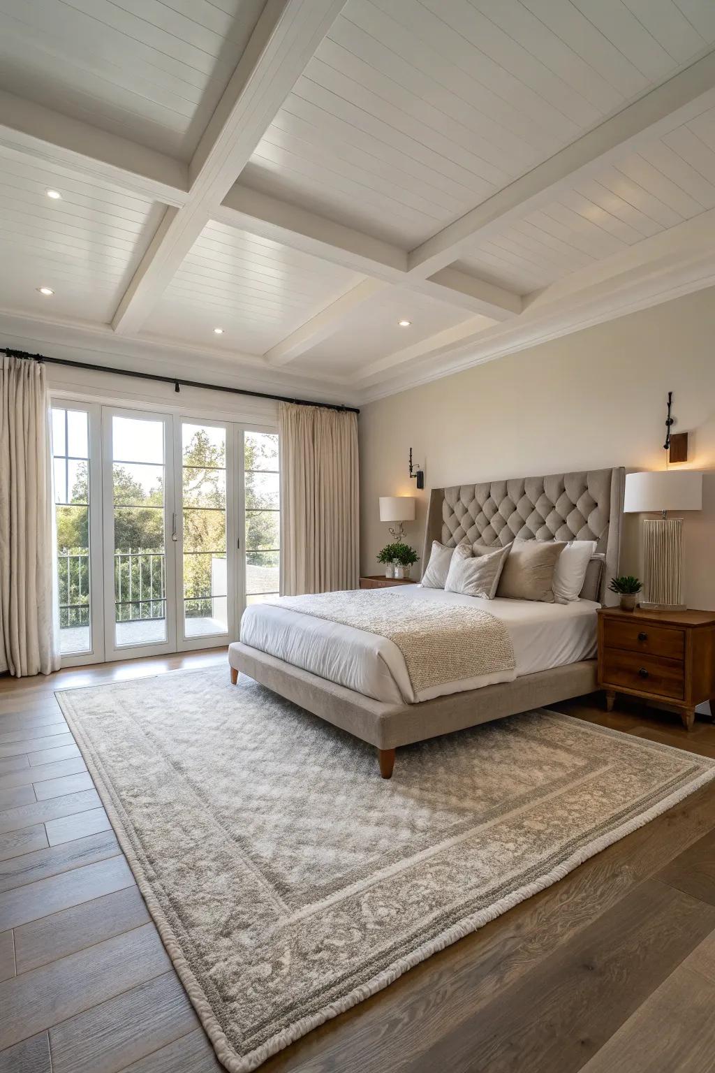 A floating bed design provides a modern, airy atmosphere.