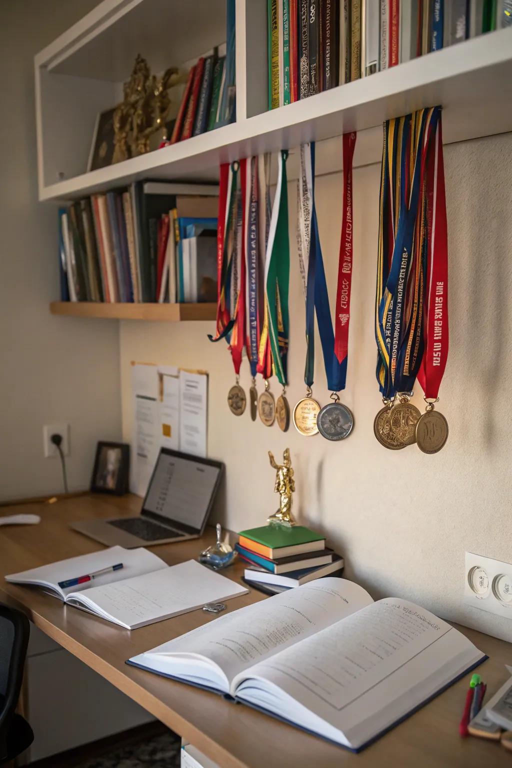 Get the most out of your space with under-shelf medal displays.