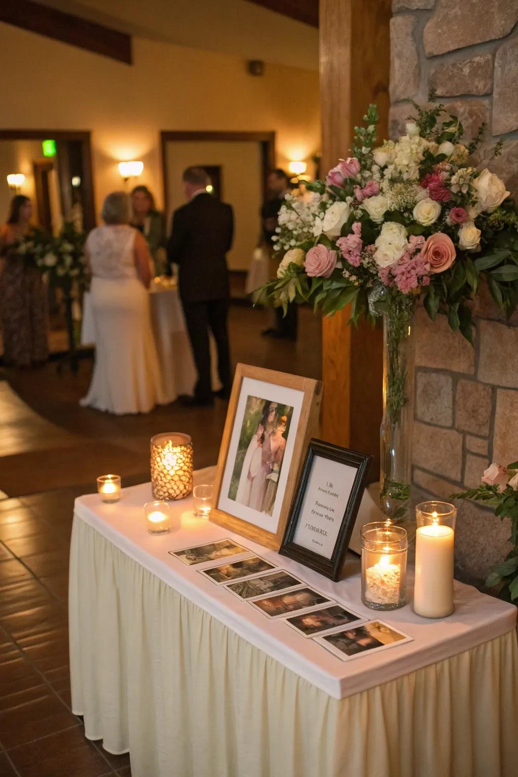 A thoughtfully situated remembrance display invites attendees to contemplate and commemorate.