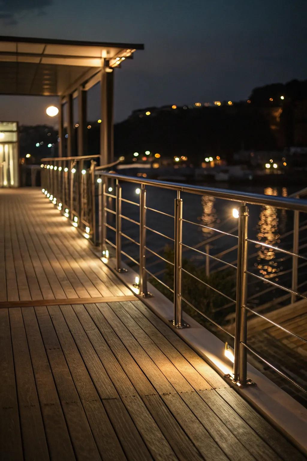 LED-lit guardrails add a warm glow to evening gatherings.