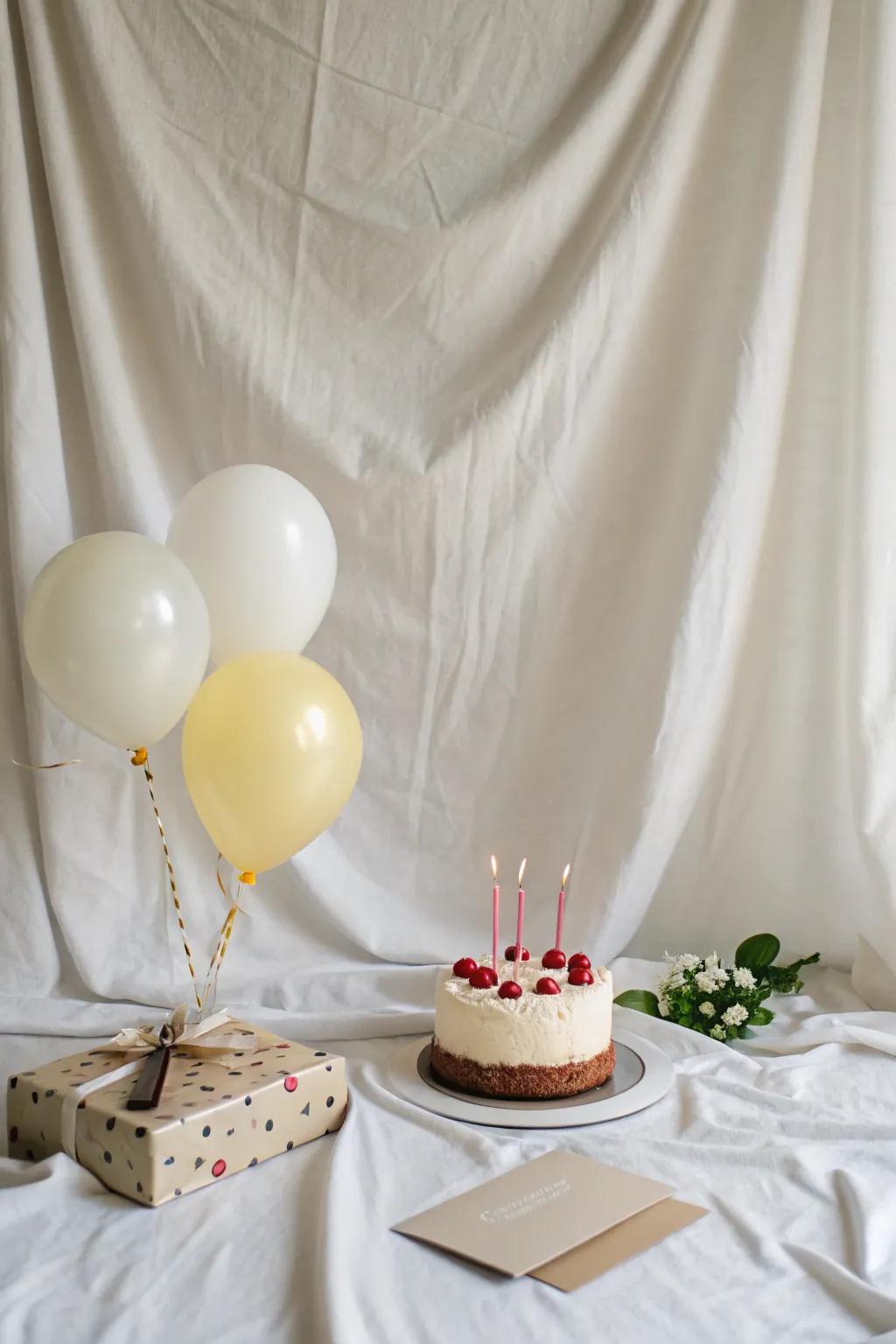 A basic backdrop gracefully defines the party area.