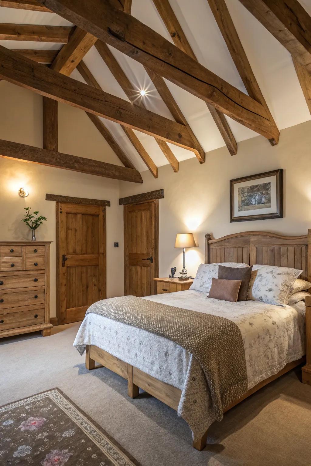 Structural elements enhance the mixed wood design.