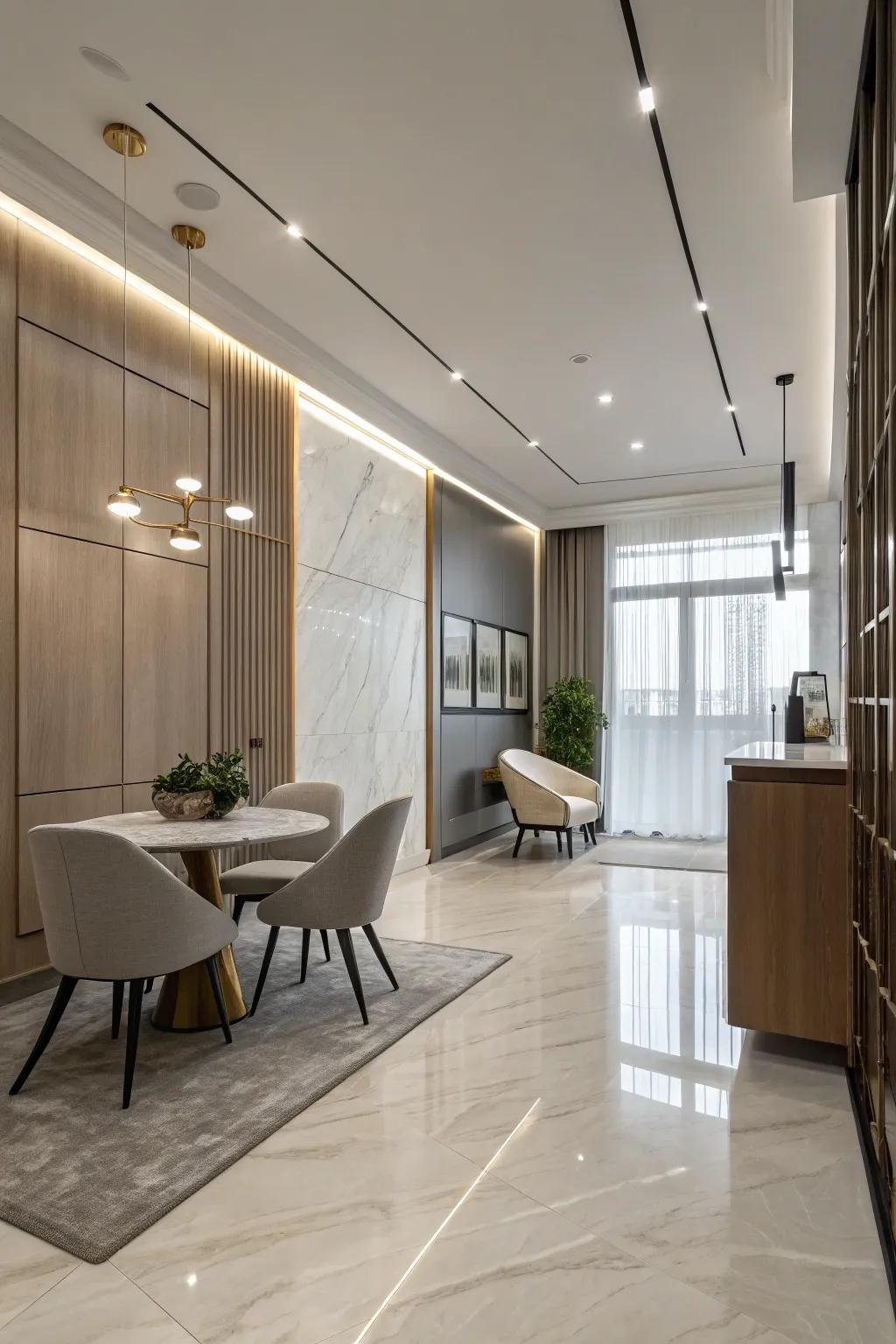 Streamlined contemporary transitions create a sleek, uncluttered interior.