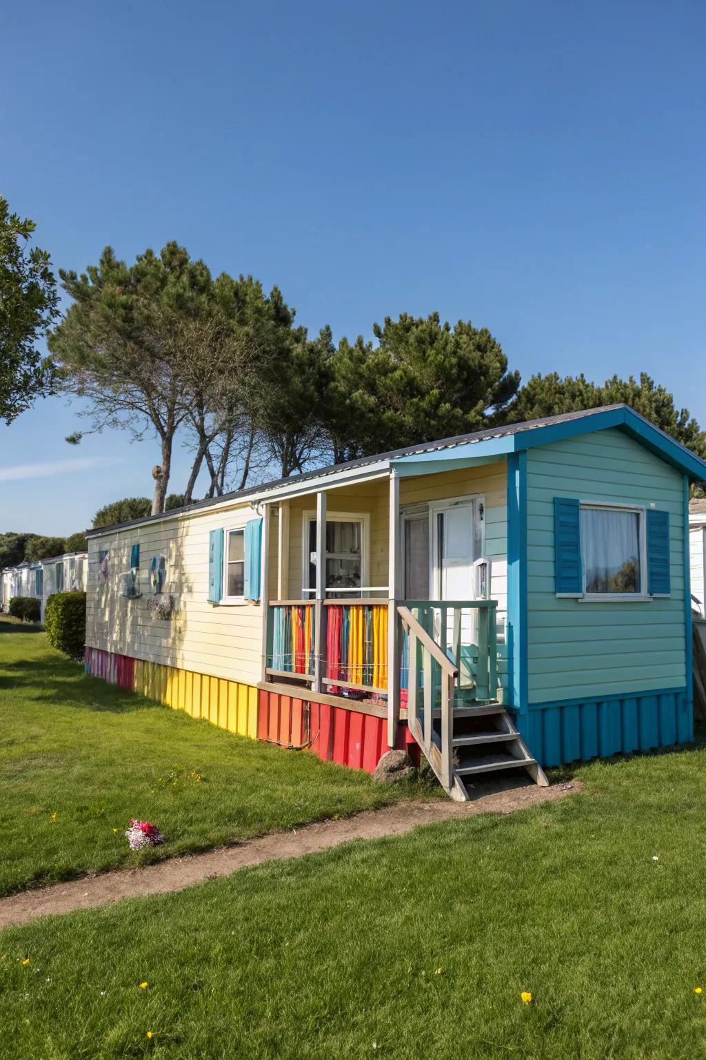 Painted wood skirting adds individuality and vibrancy to your mobile home.