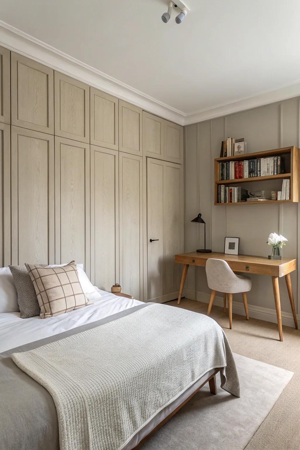 Understated paneling with crisp lines fosters a serene atmosphere.
