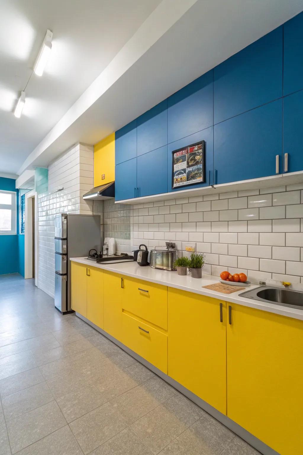 Dual-tone facades establish a bold and voguish proclamation within this cooking area.