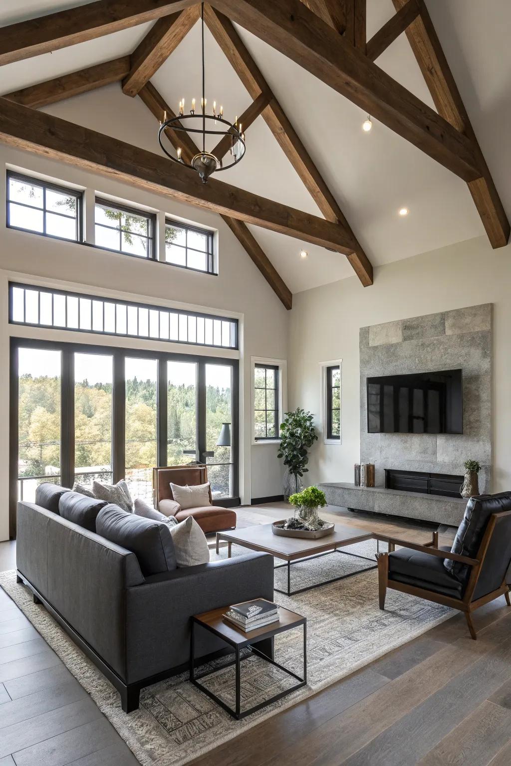 Feature struts inject countryside charm into contemporary spaces.
